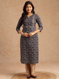 Women Floral Print With Lace Work Straight Cotton Brown Kurta | U3S - view 8