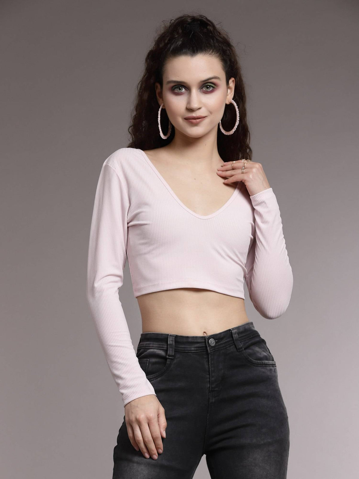 Casual Textured Women Pink Crop Top | CT61 - view 1
