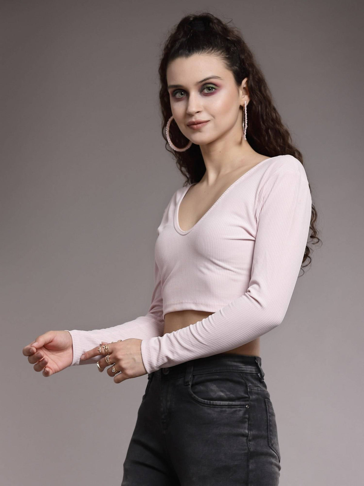 Casual Textured Women Pink Crop Top | CT61 - view 3