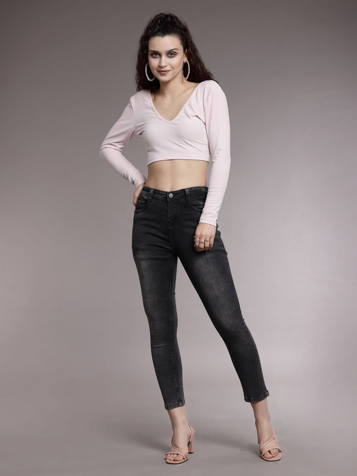 Casual Textured Women Pink Crop Top | CT61 - view 5