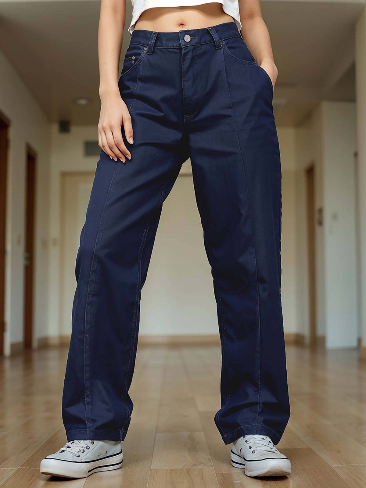 Womens Blue Baggy Straight Fit Jeans | BG78 - view 1