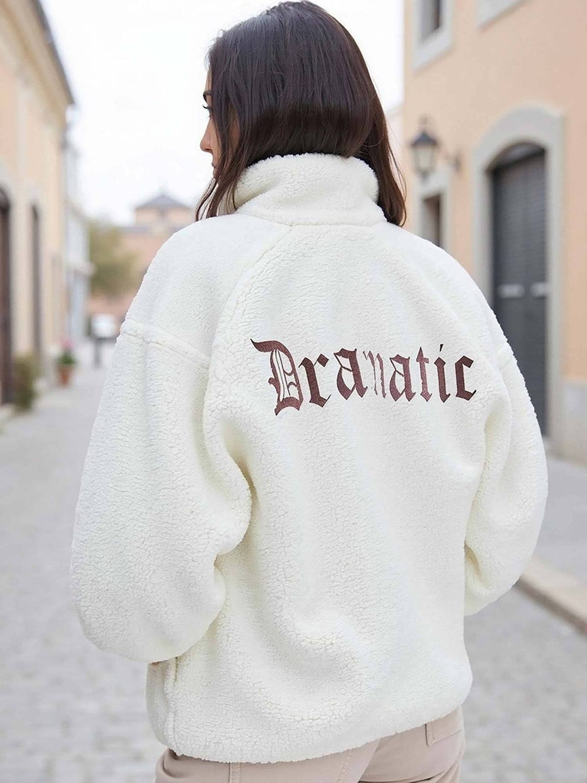 Women's White Dramatic Typography Super Loose Fit Jacket | JC78 - view 1