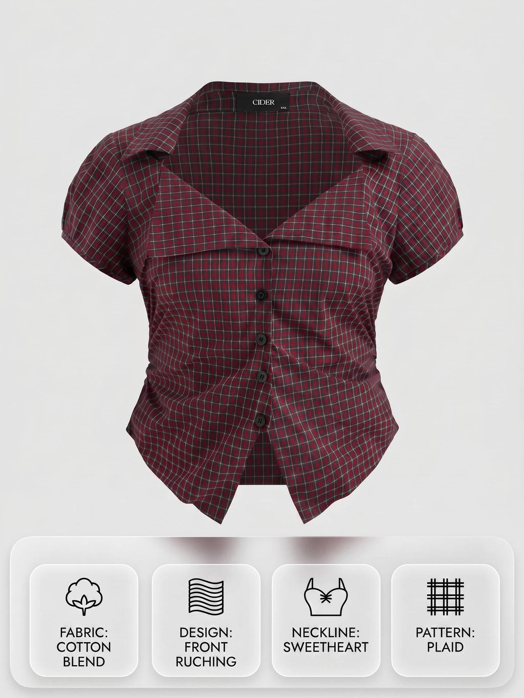 100% Cotton Tartan Split Ruched Shirt Curve & Plus | S67 - view 1