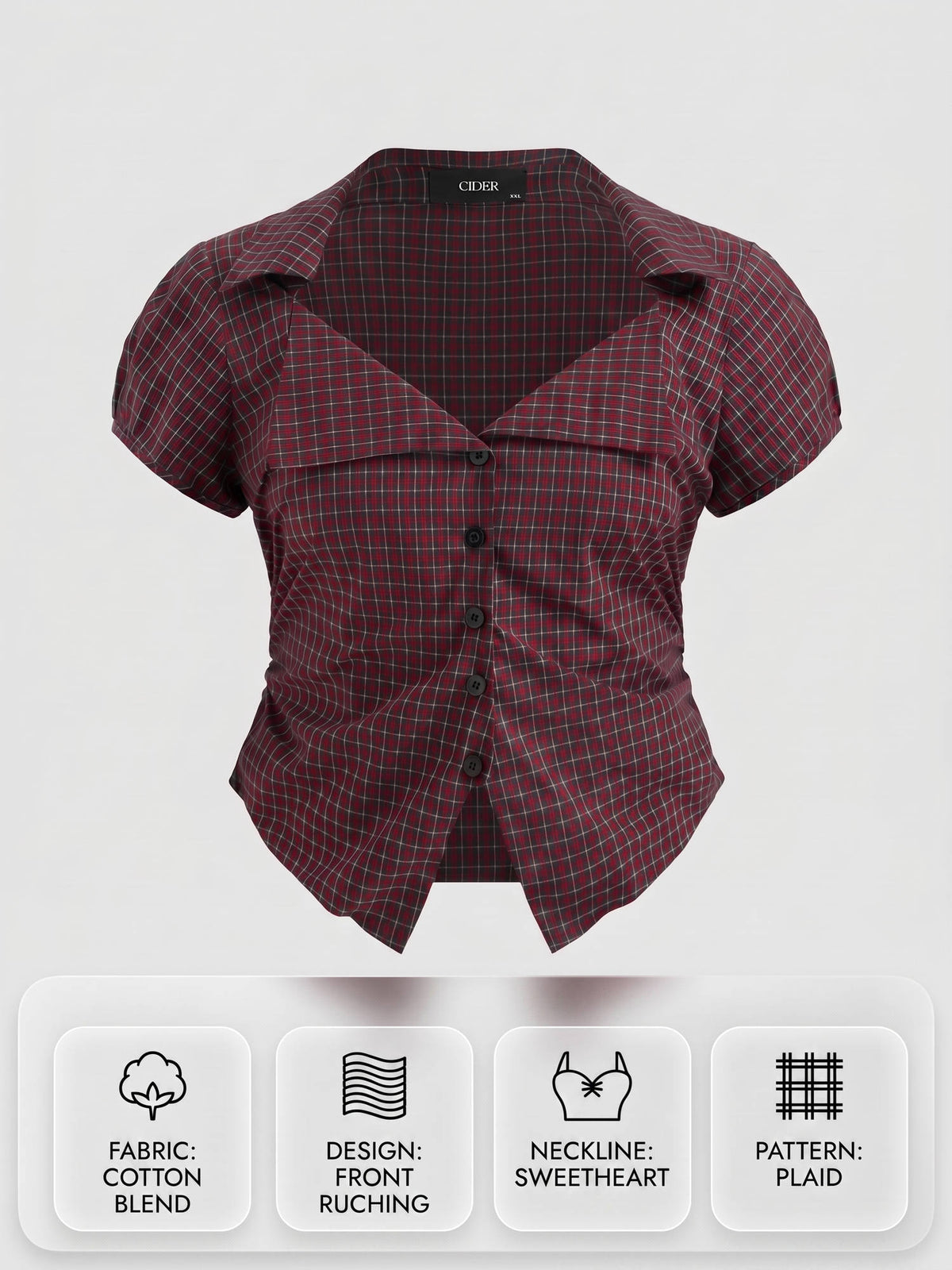 100% Cotton Tartan Split Ruched Shirt Curve & Plus | S67 - view 1