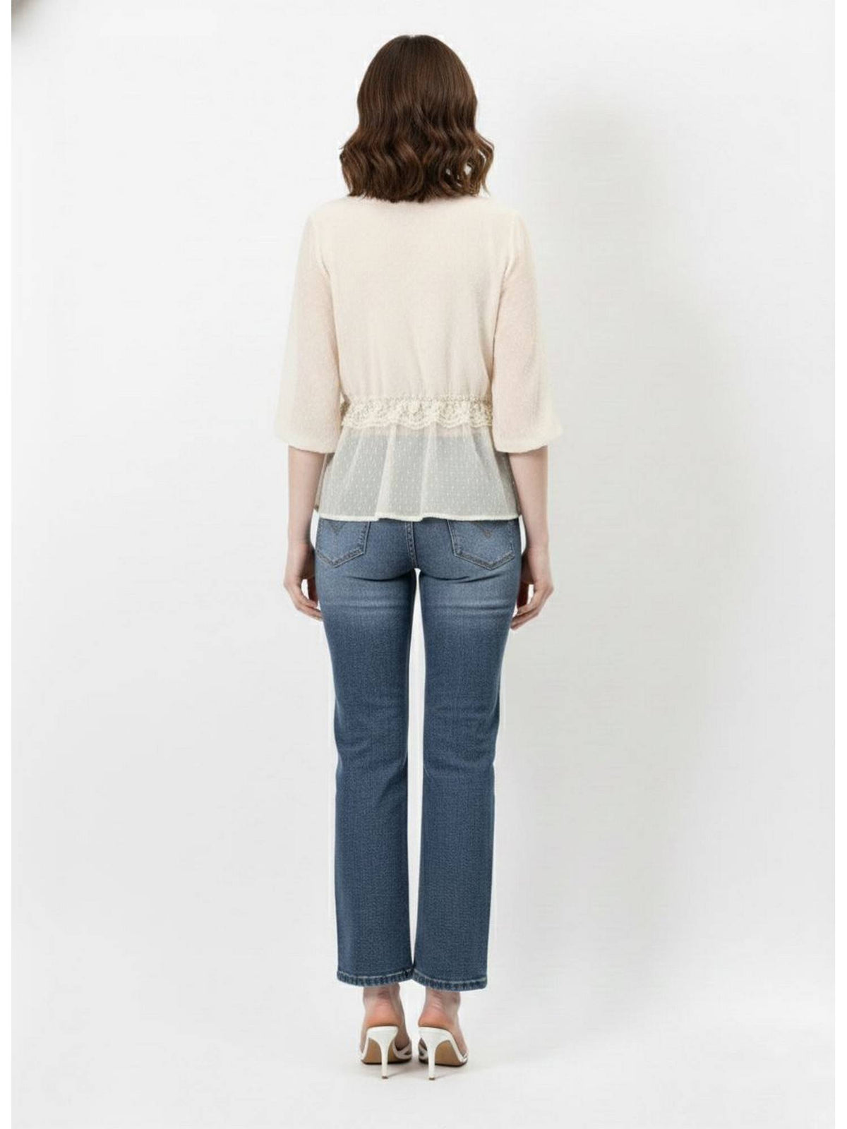 Off-White Dobby Chiffon Lace Top | pt51 - view 2