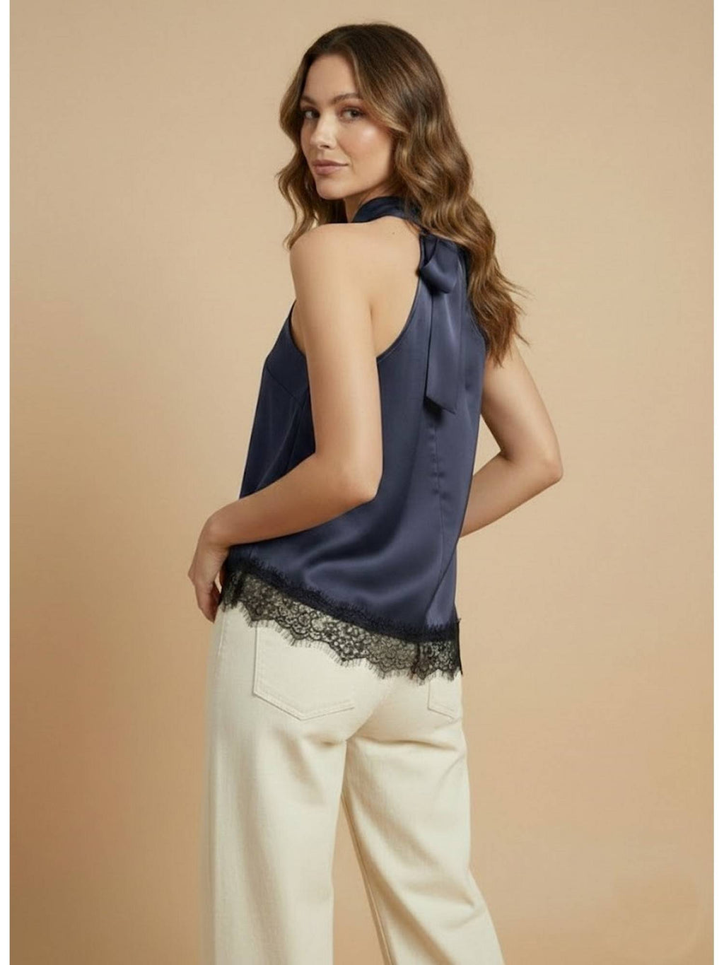 Blue Satin Lace Top | HT67 - view 2
