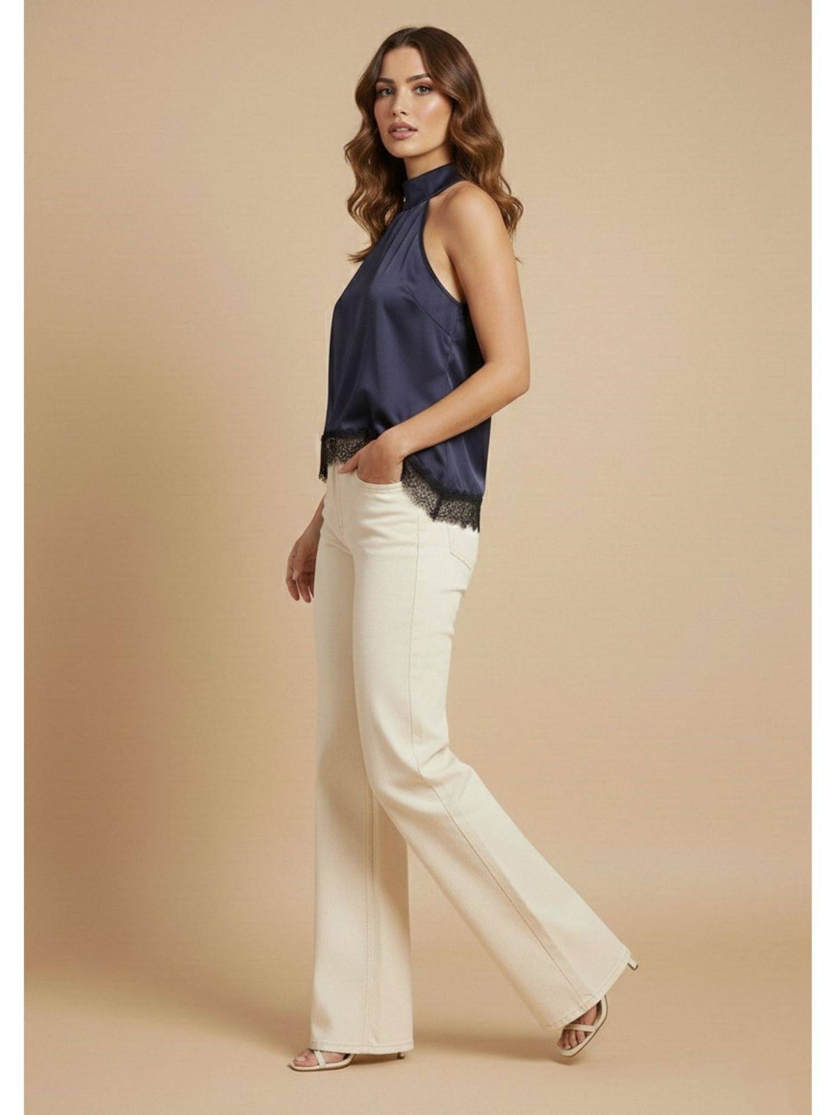 Blue Satin Lace Top | HT67 - view 3