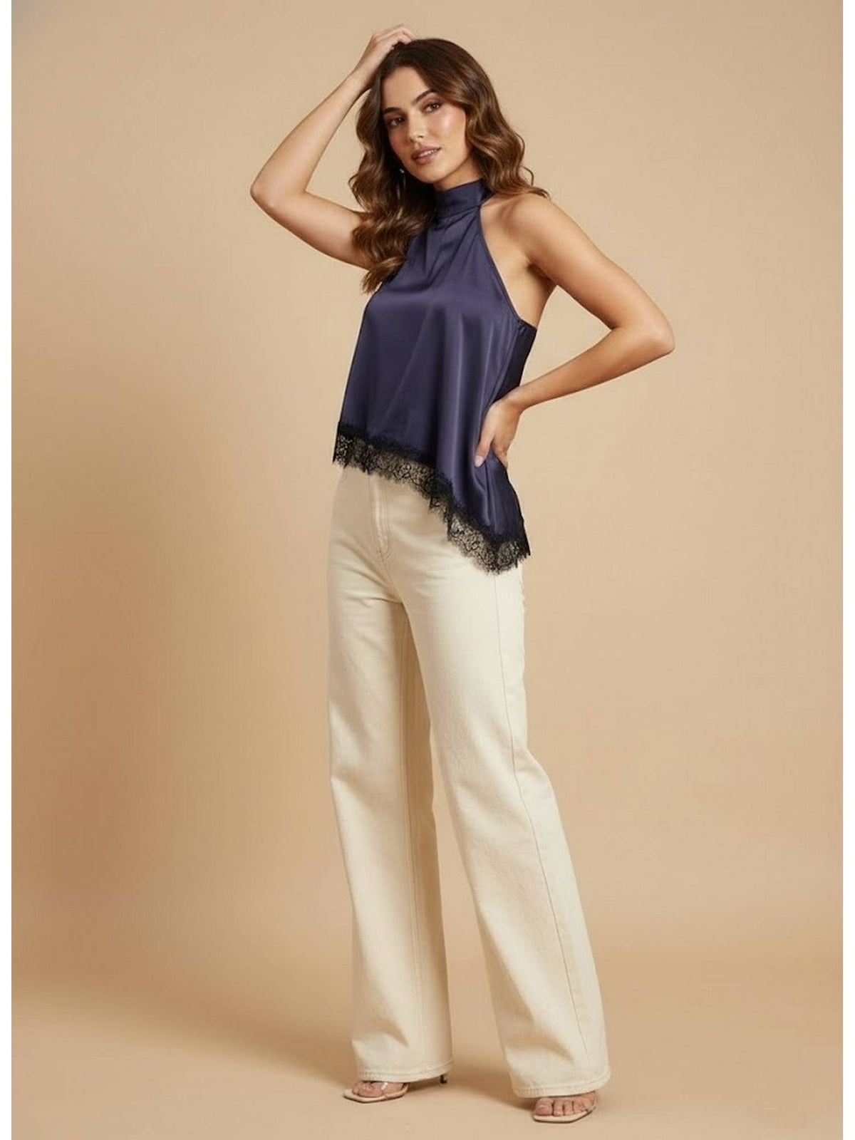 Blue Satin Lace Top | HT67 - view 4