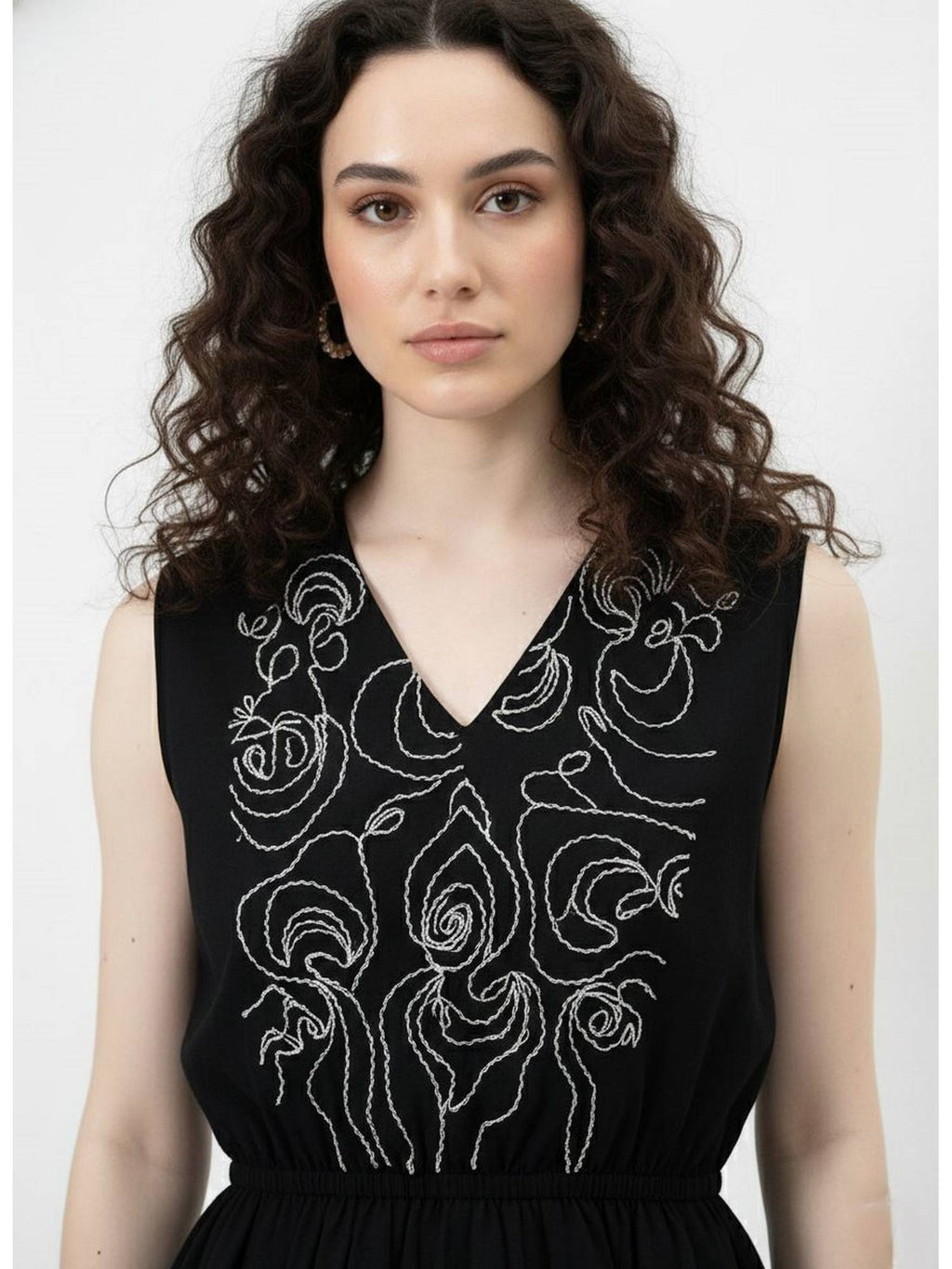 Black Embroidered V-Neck Peplum Top | pt51 - view 6