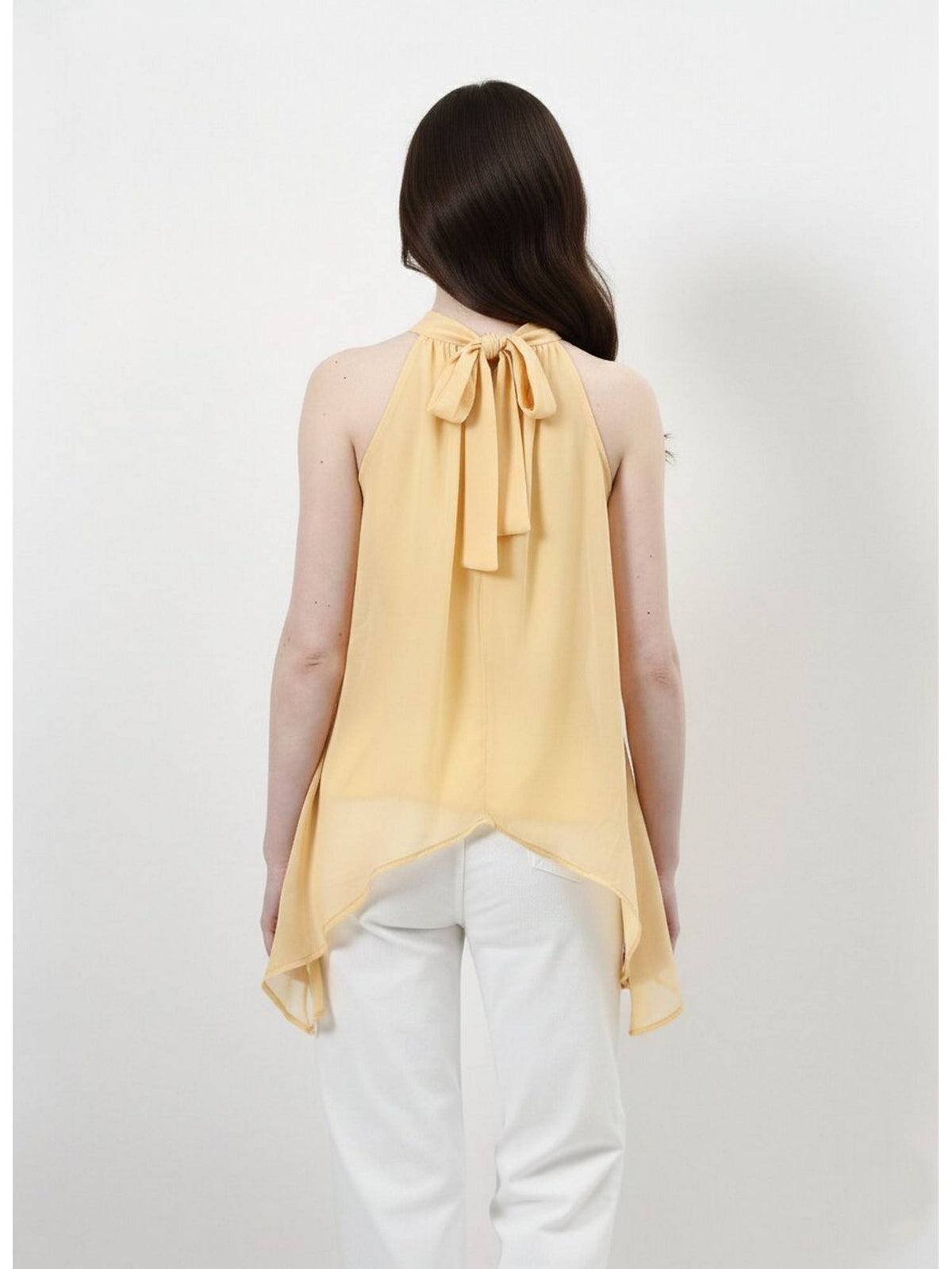Yellow Halter Neck Tie-Up Asymmetrical Top | HT67 - view 2