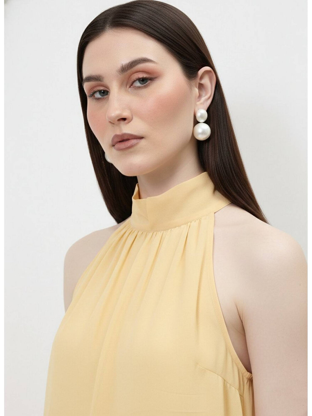 Yellow Halter Neck Tie-Up Asymmetrical Top | HT67 - view 4