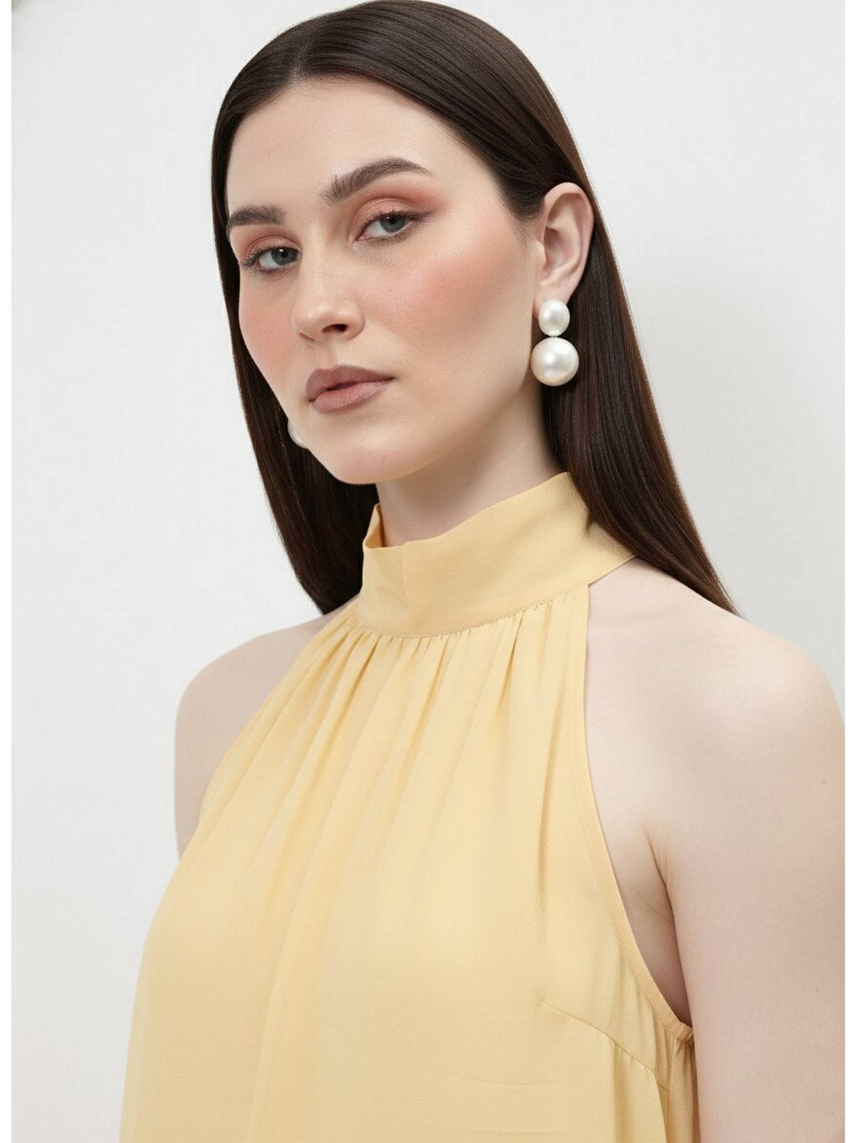 Yellow Halter Neck Tie-Up Asymmetrical Top | HT67 - view 4