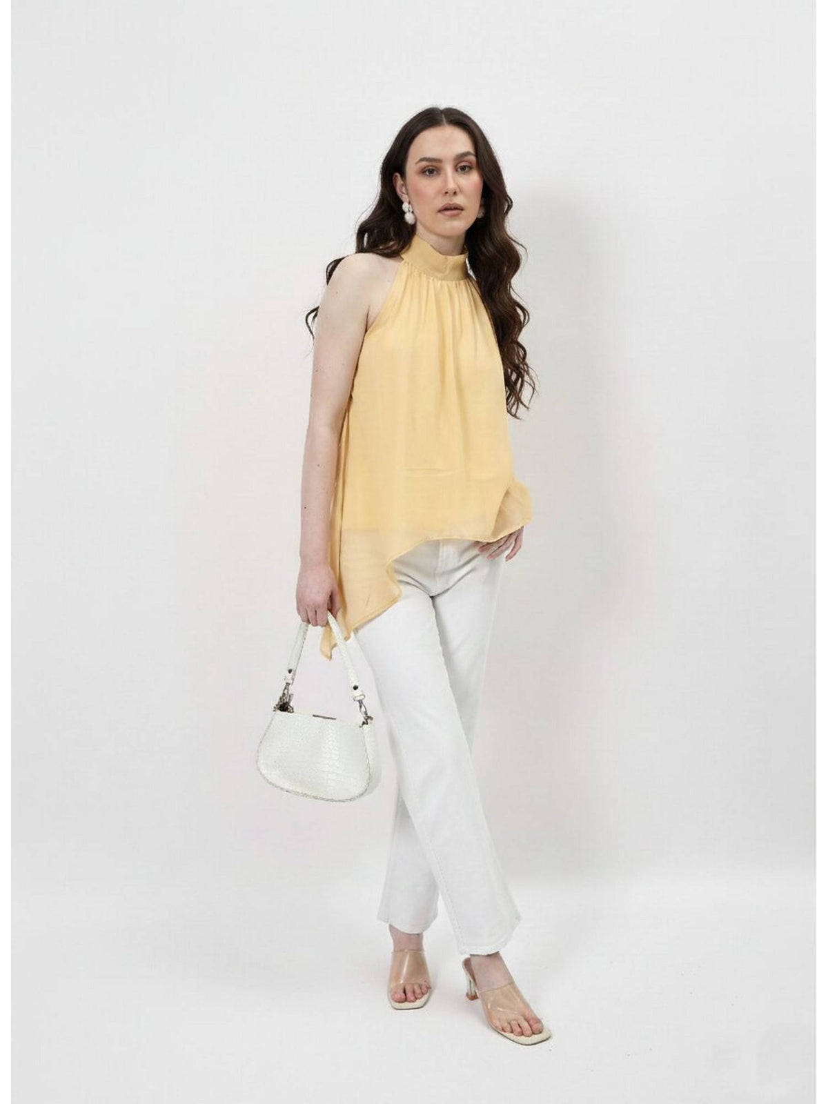 Yellow Halter Neck Tie-Up Asymmetrical Top | HT67 - view 5