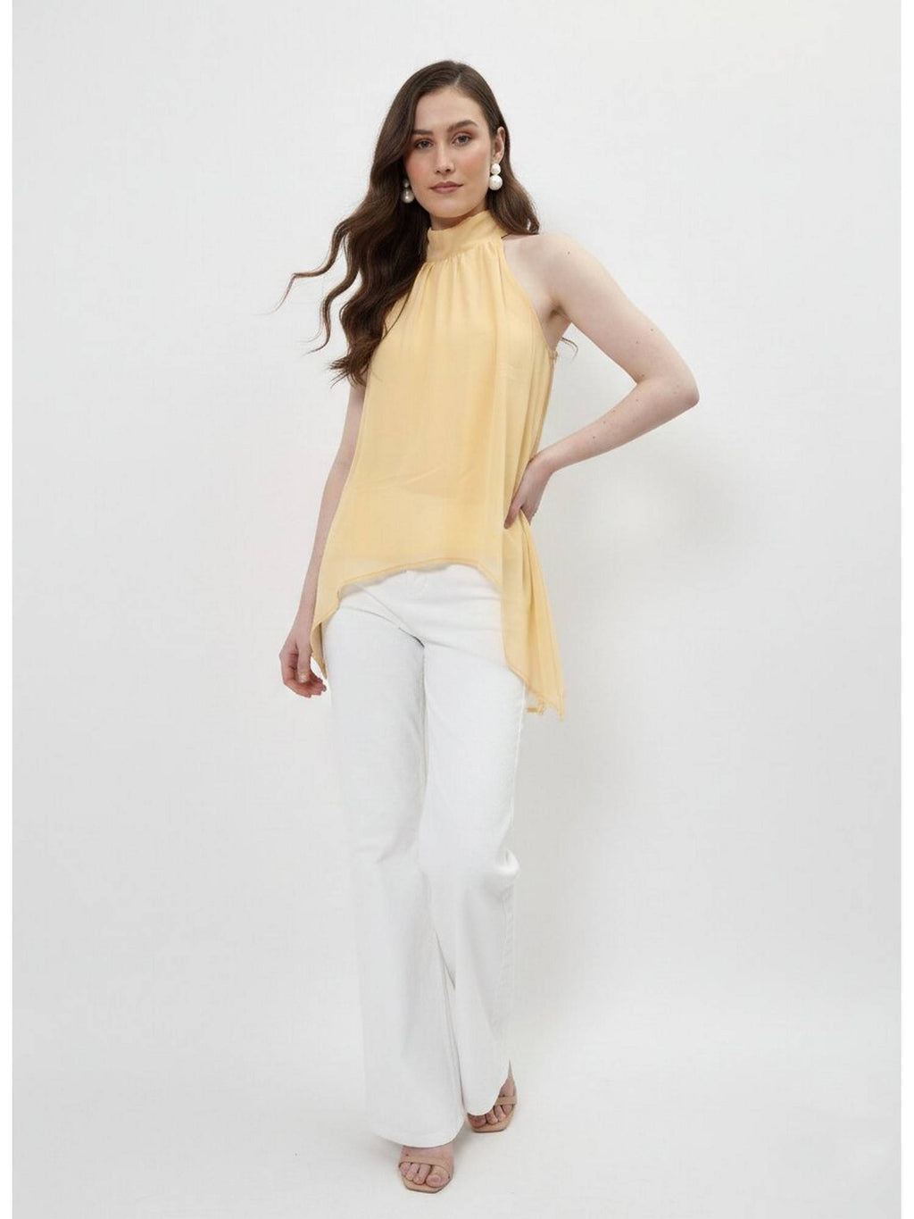 Yellow Halter Neck Tie-Up Asymmetrical Top | HT67 - view 6
