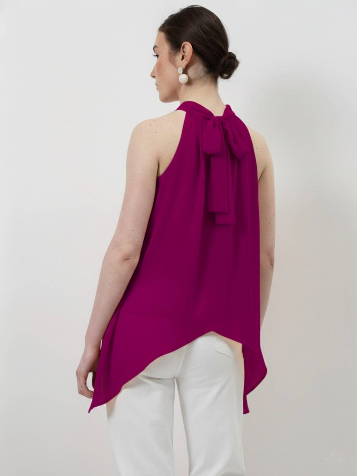 Magenta Halter Neck Tie-Up Asymmetrical Top | HT67 - view 2