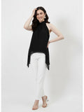 Black Halter Neck Tie-Up Asymmetrical Top | HT67 - view 1