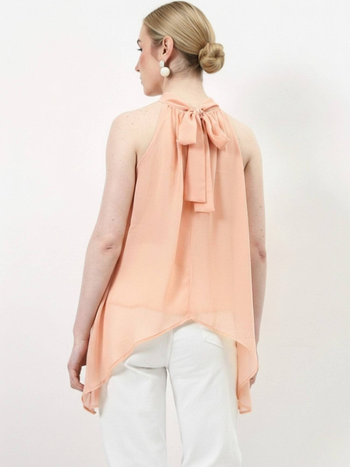 Peach Halter Neck Tie-Up Asymmetrical Top | HT67 - view 2