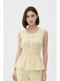 Yellow Solid Smocking Peplum Top | pt51 - view 1