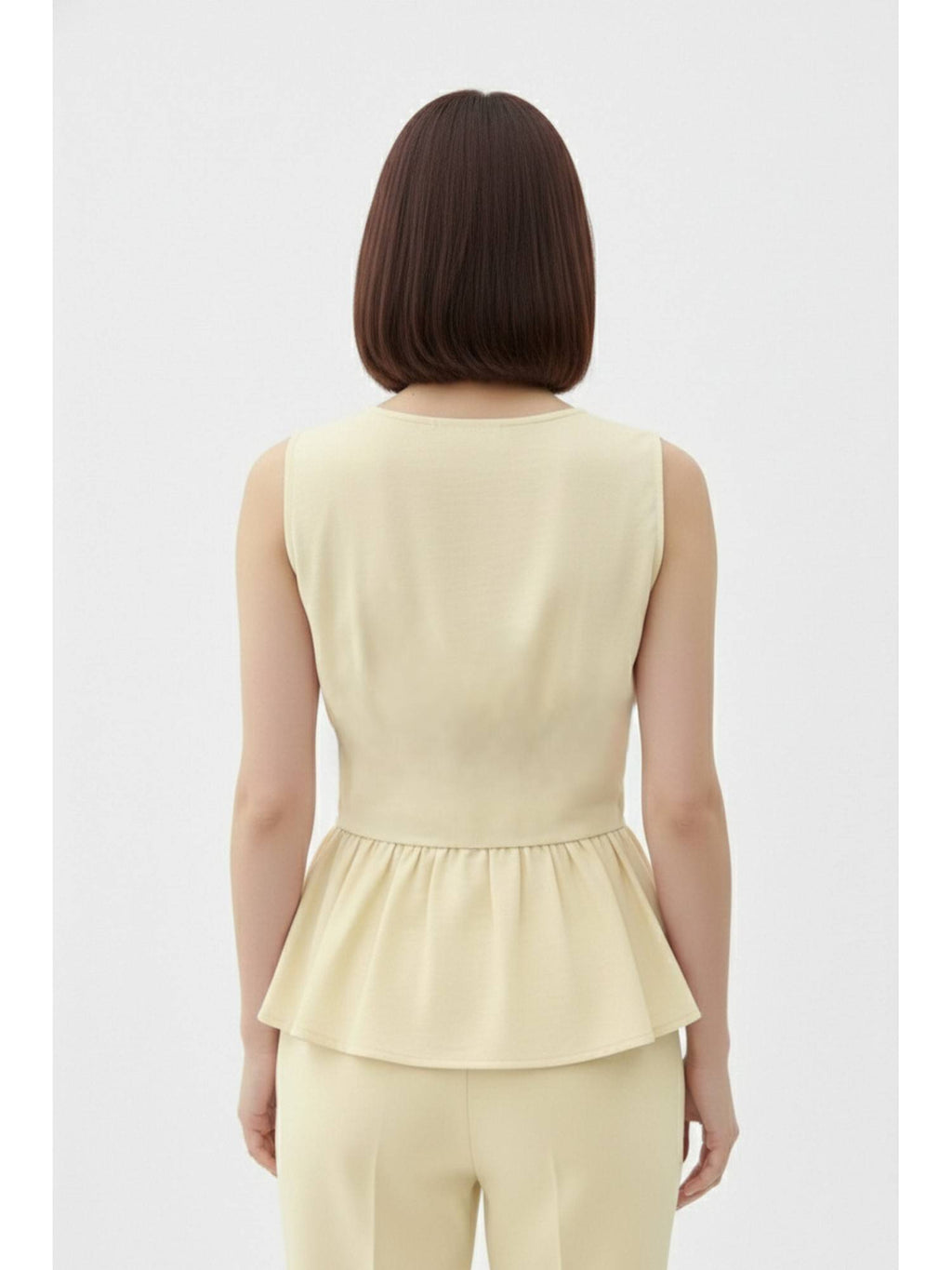 Yellow Solid Smocking Peplum Top | pt51 - view 2