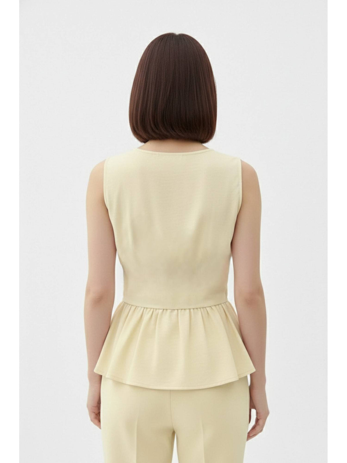 Yellow Solid Smocking Peplum Top | pt51 - view 2