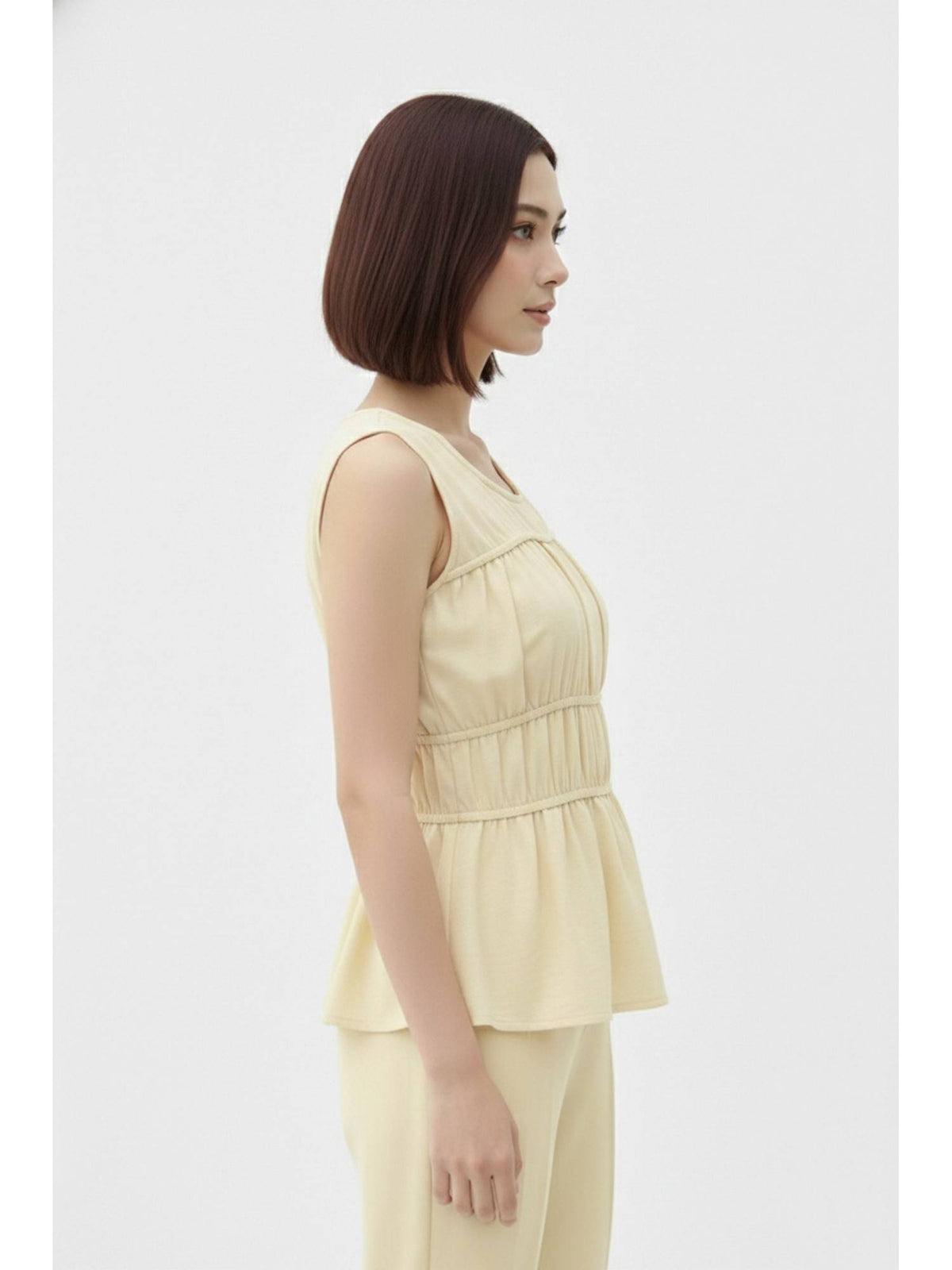 Yellow Solid Smocking Peplum Top | pt51 - view 3
