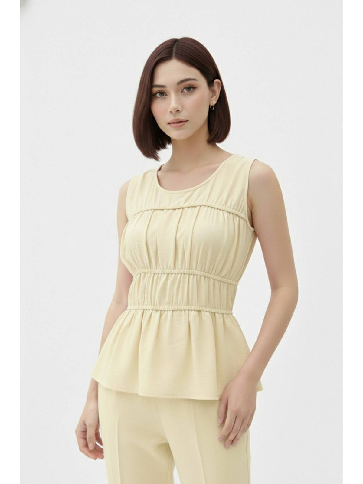 Yellow Solid Smocking Peplum Top | pt51 - view 5