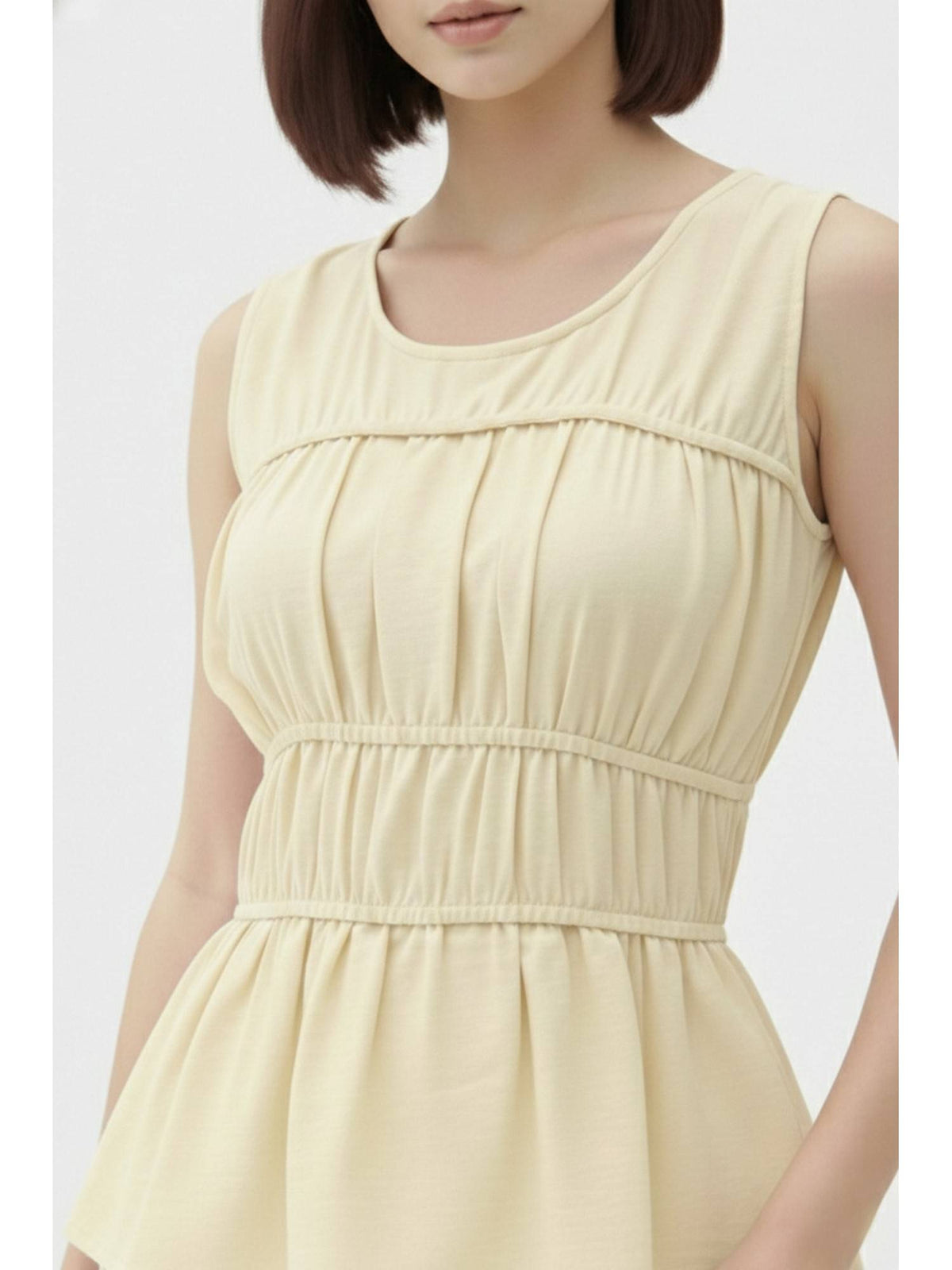 Yellow Solid Smocking Peplum Top | pt51 - view 6