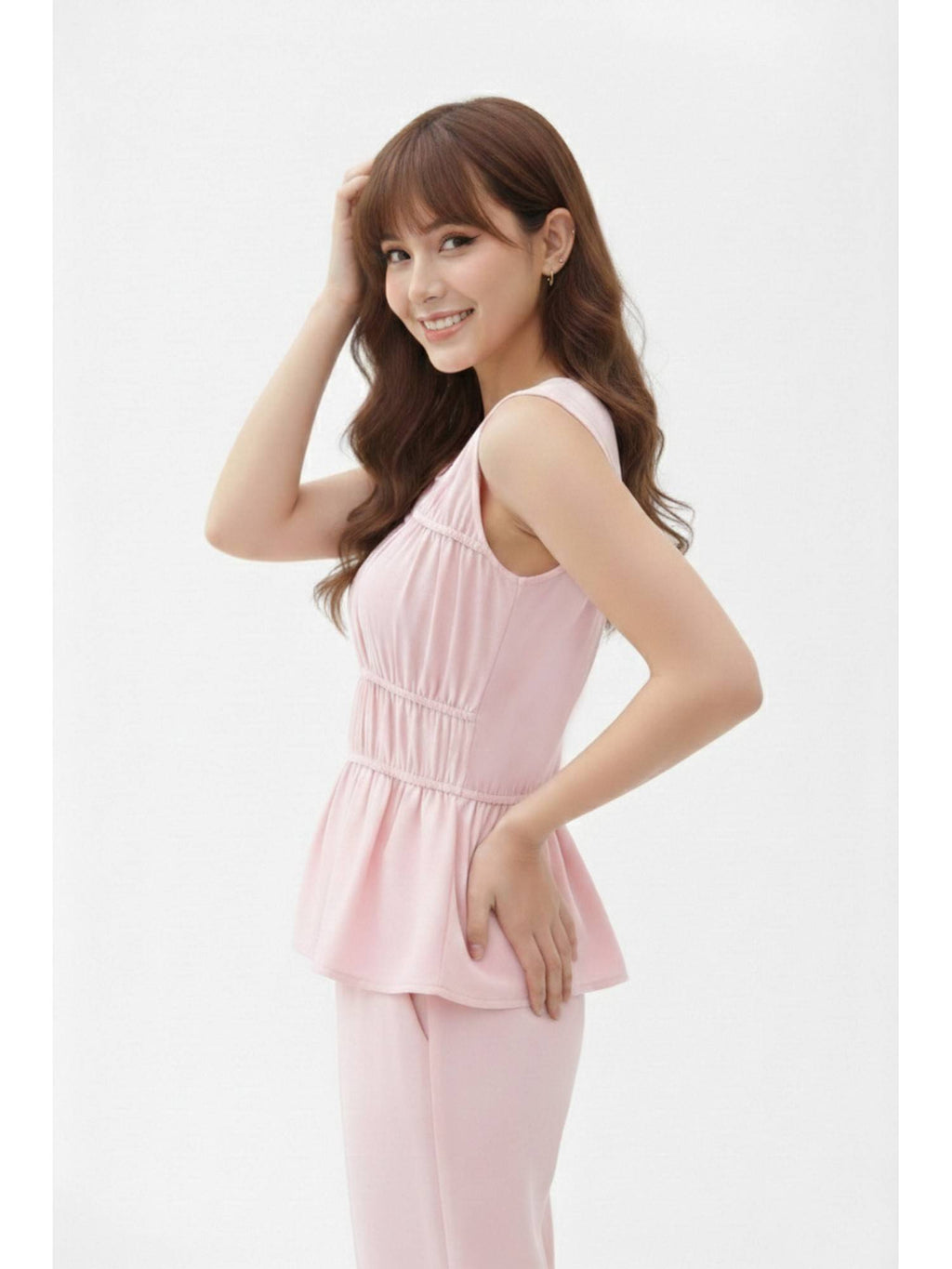 Yellow Solid Smocking Peplum Top | pt51 - view 9