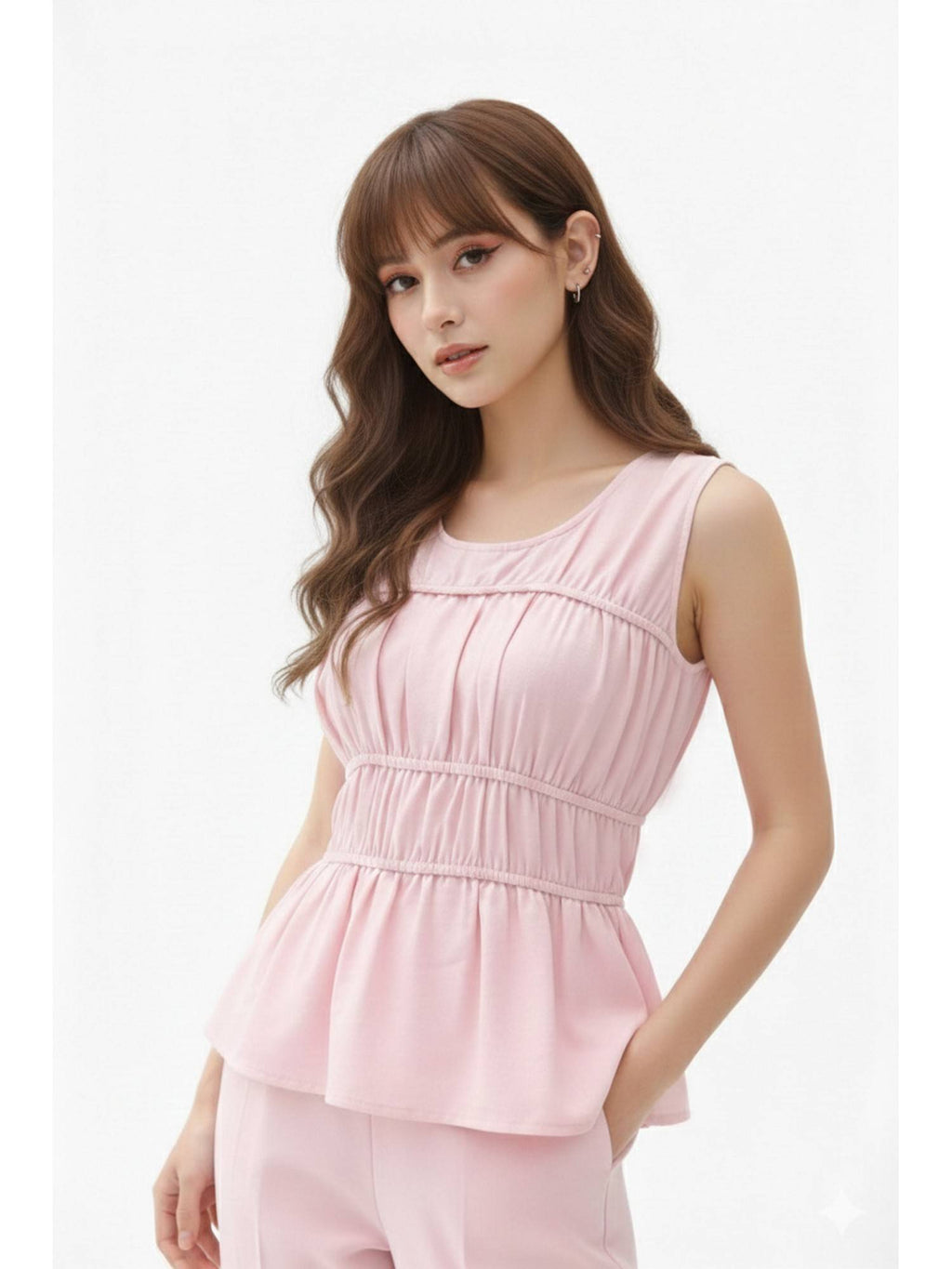 Yellow Solid Smocking Peplum Top | pt51 - view 12