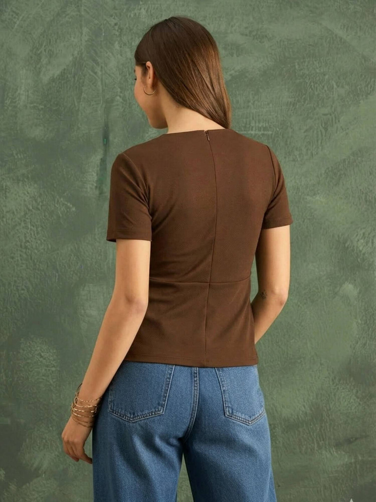 Brown Stretchable Flared Peplum Top | pt51 - view 5