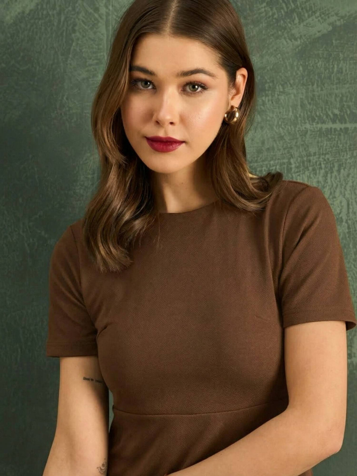 Brown Stretchable Flared Peplum Top | pt51 - view 6