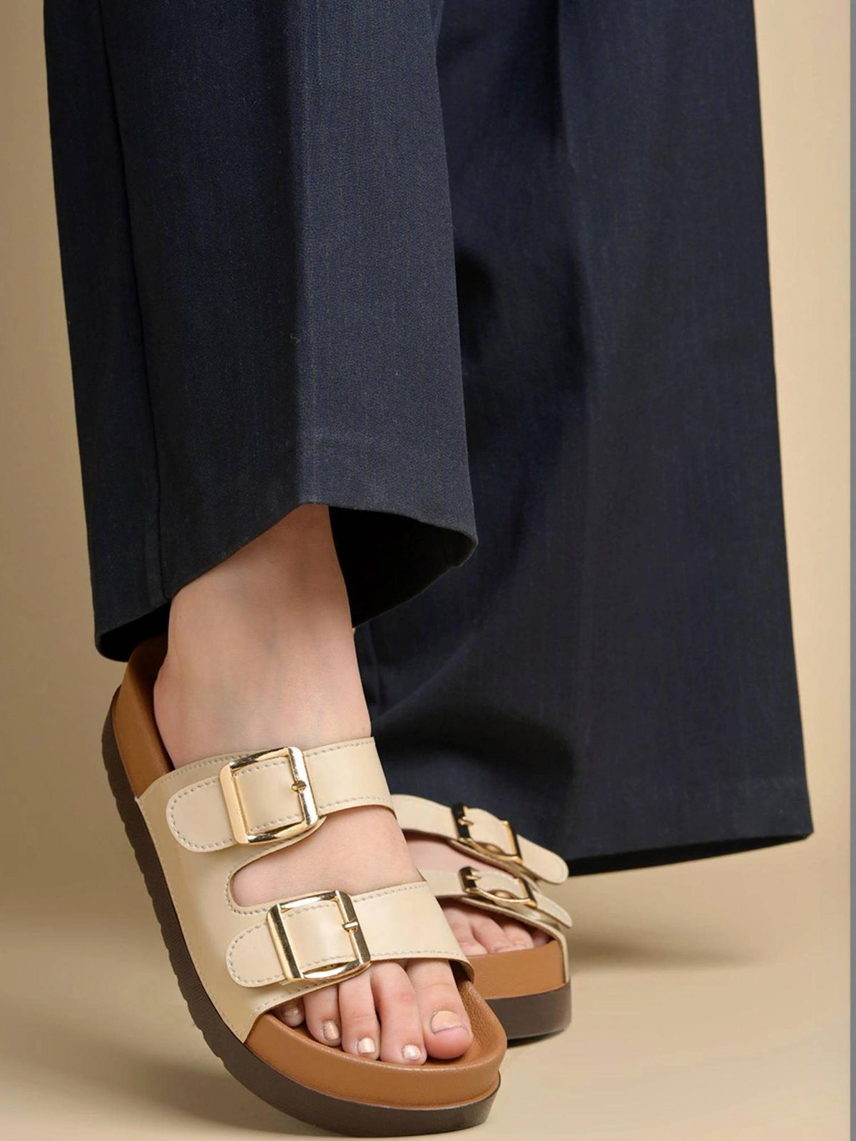 Women Black Dual Buckle Comfort Sandals | SD89 - view 8