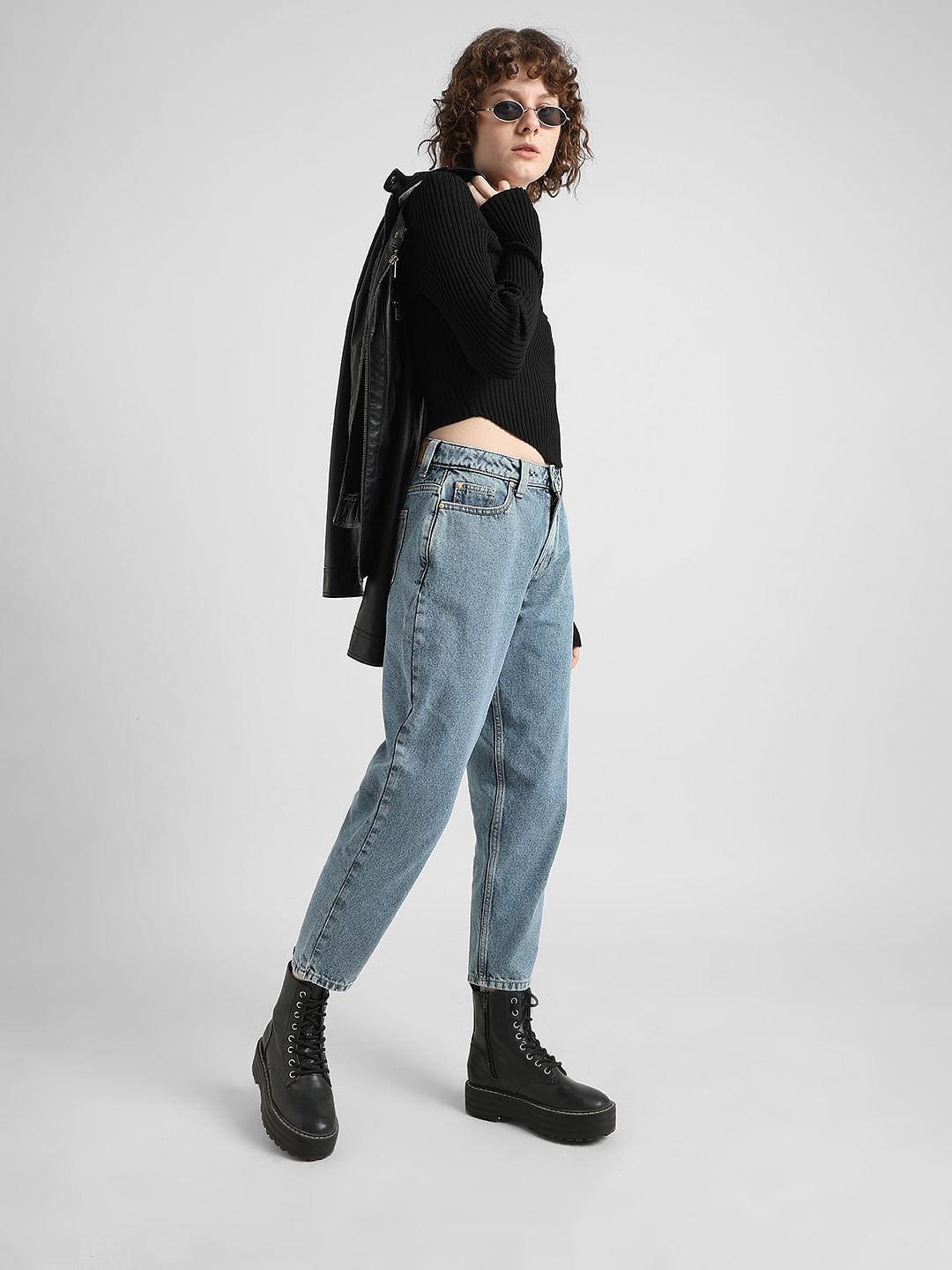 Blue High Rise Boyfriend Jeans