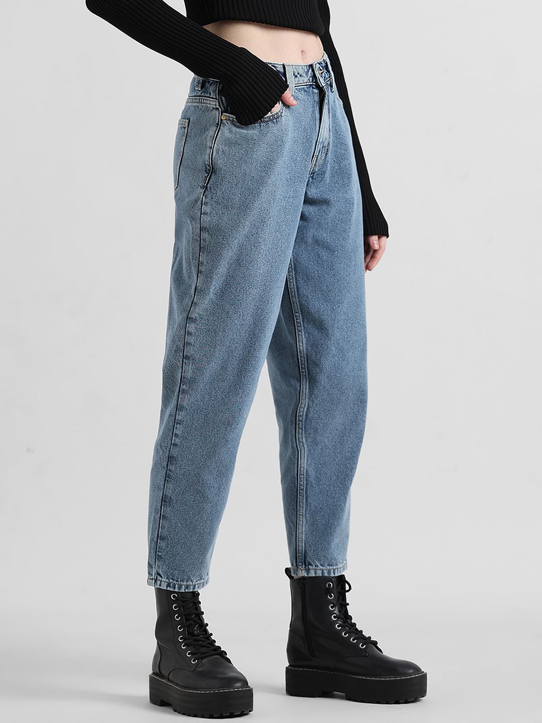 Blue High Rise Boyfriend Jeans