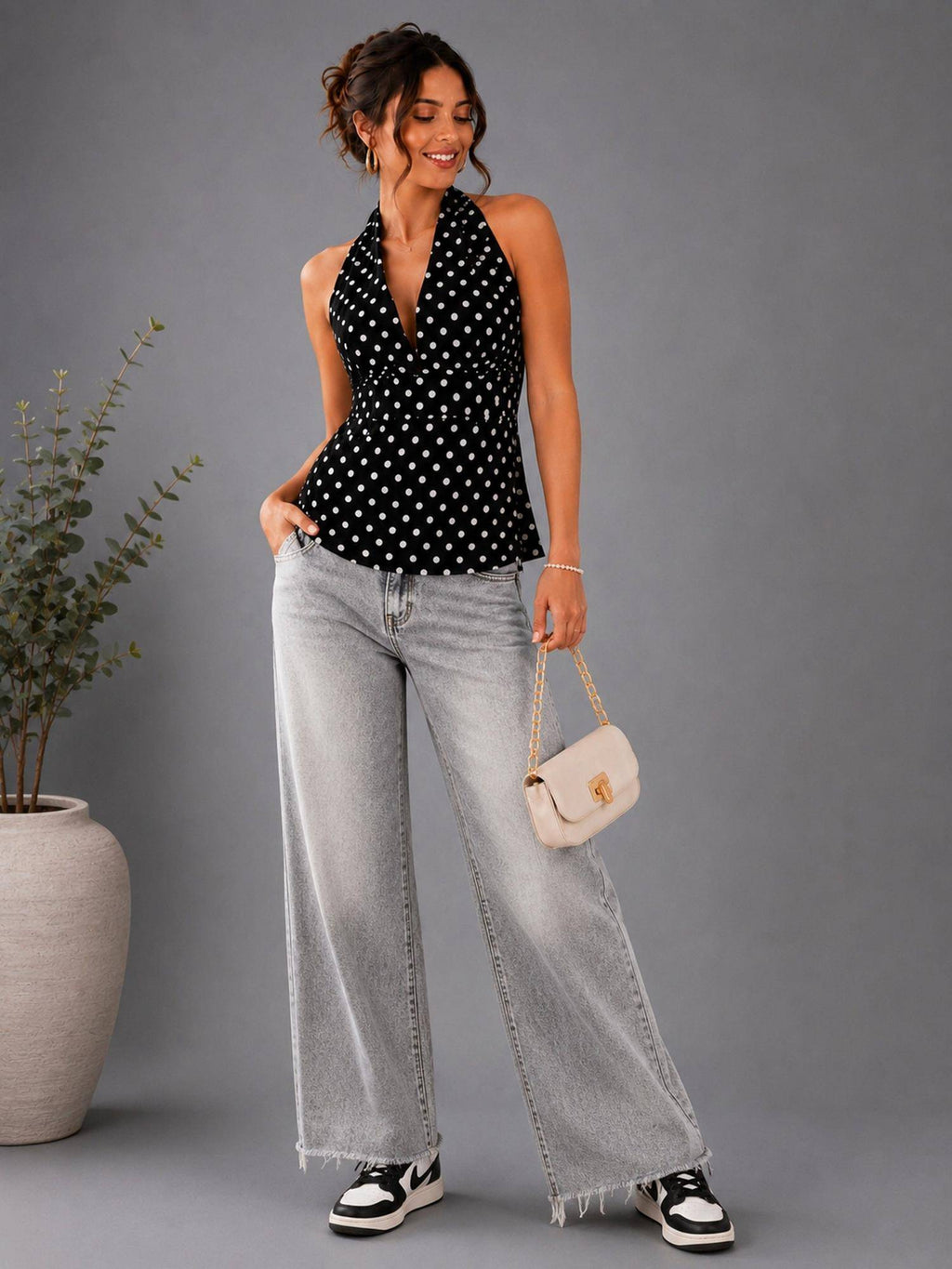 Peach Polka Dot Polyester Halter Top | HT67 - view 23
