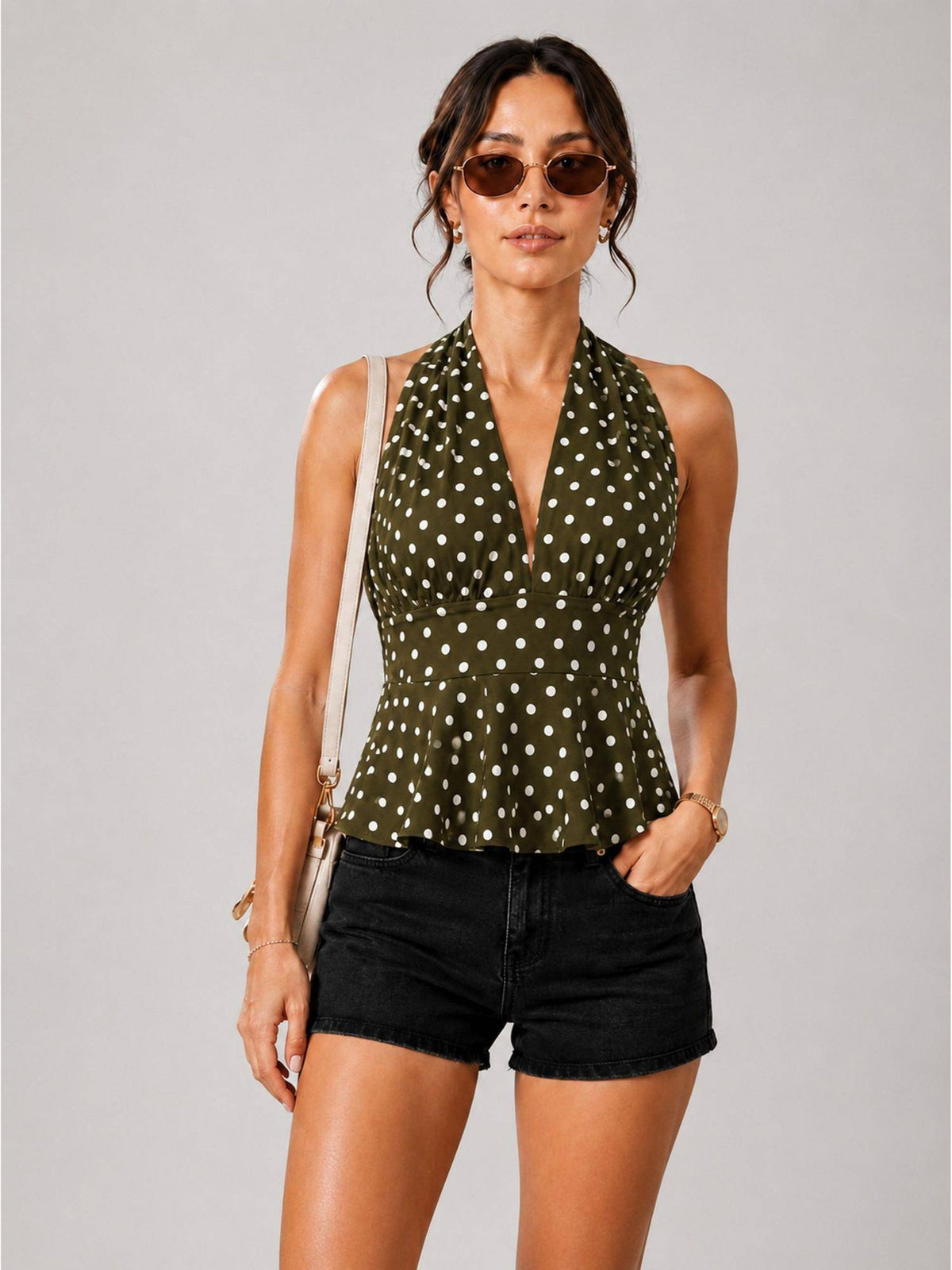 Pink Polka Dot Polyester Halter Top | HT67 - view 25