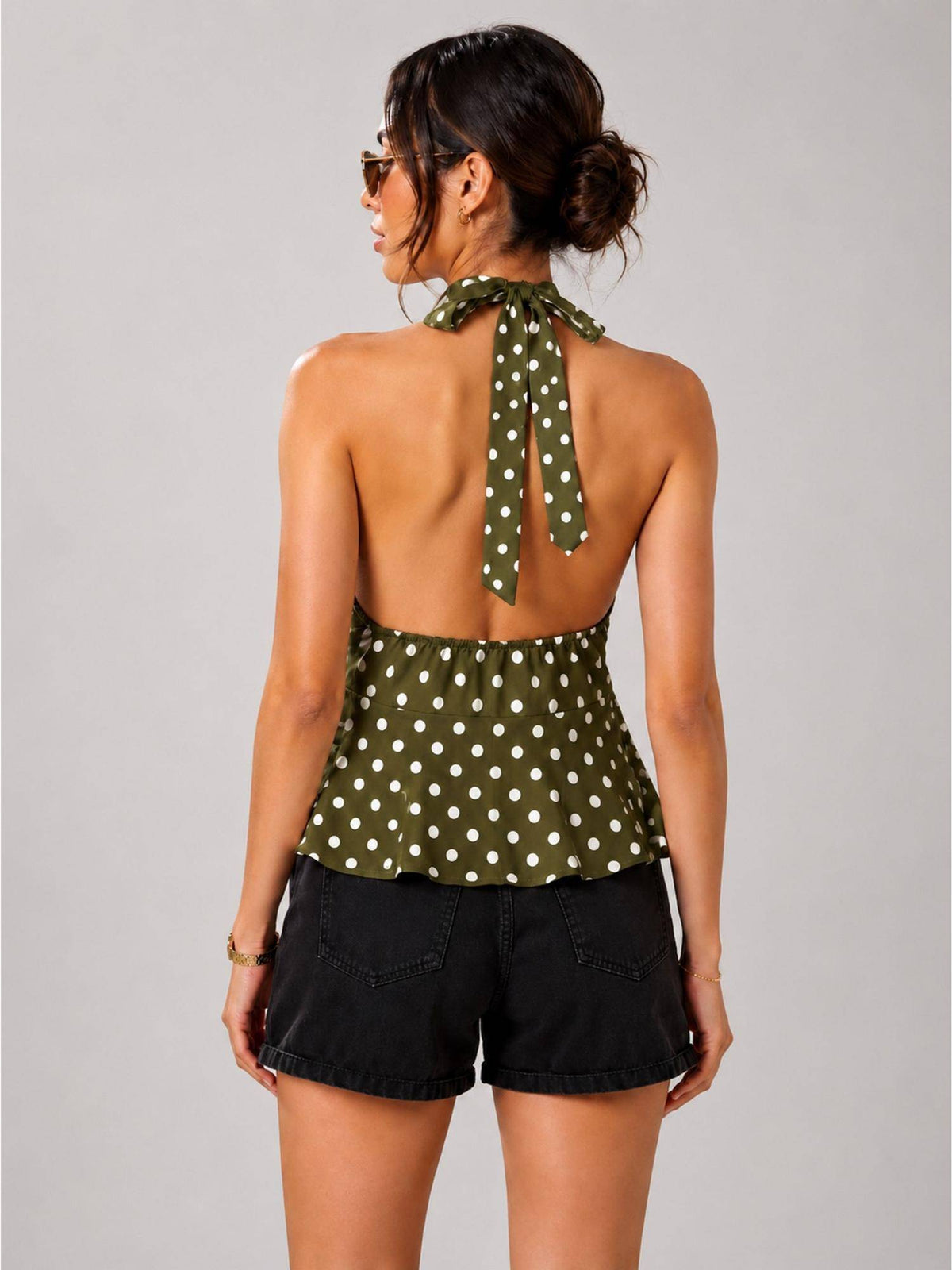 White Polka Dot Polyester Halter Neck Top | HT67 - view 17
