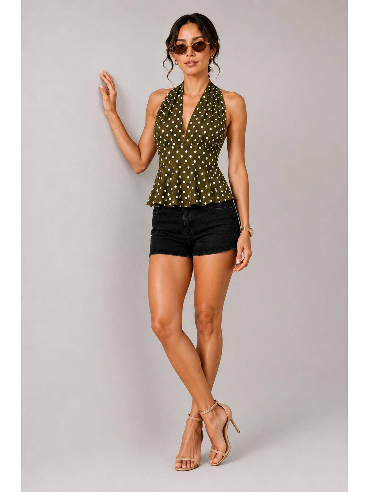 Peach Polka Dot Polyester Halter Top | HT67 - view 28