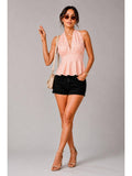 Peach Polka Dot Polyester Halter Top | HT67 - view 1