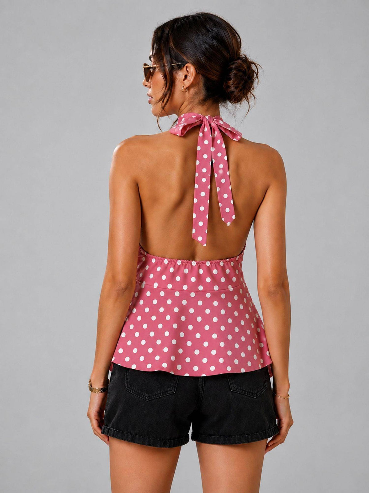 Peach Polka Dot Polyester Halter Top | HT67 - view 6