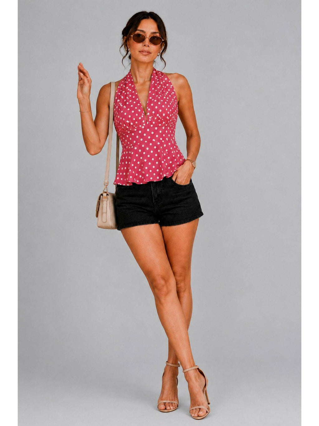 Peach Polka Dot Polyester Halter Top | HT67 - view 7