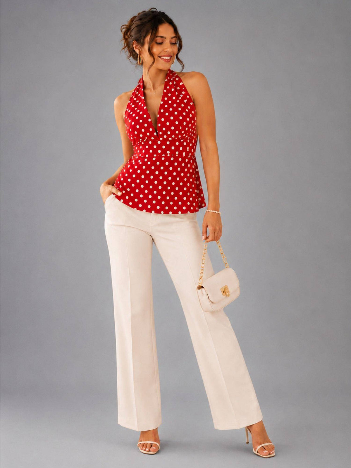 Pink Polka Dot Polyester Halter Top | HT67 - view 6