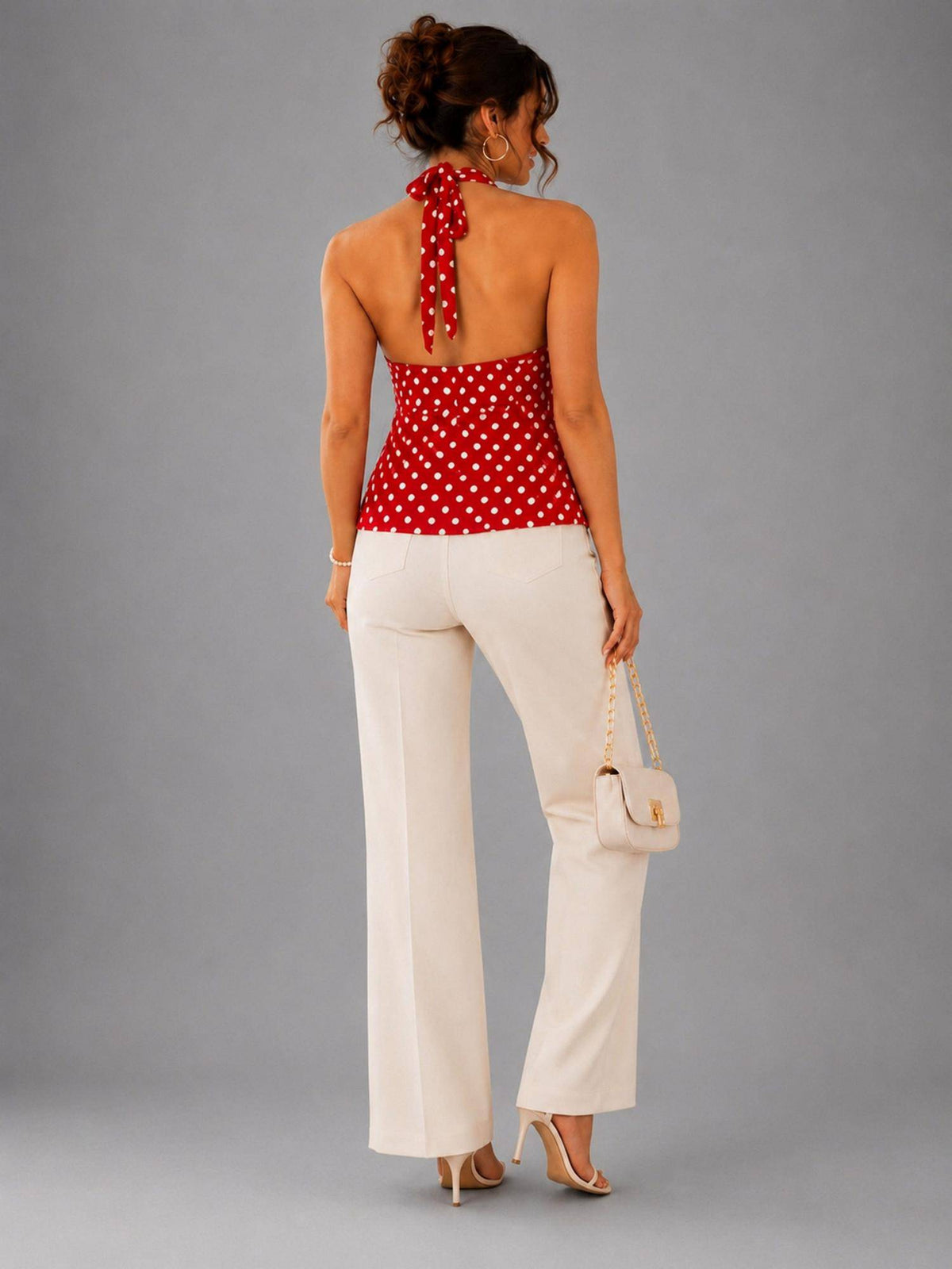 Peach Polka Dot Polyester Halter Top | HT67 - view 11
