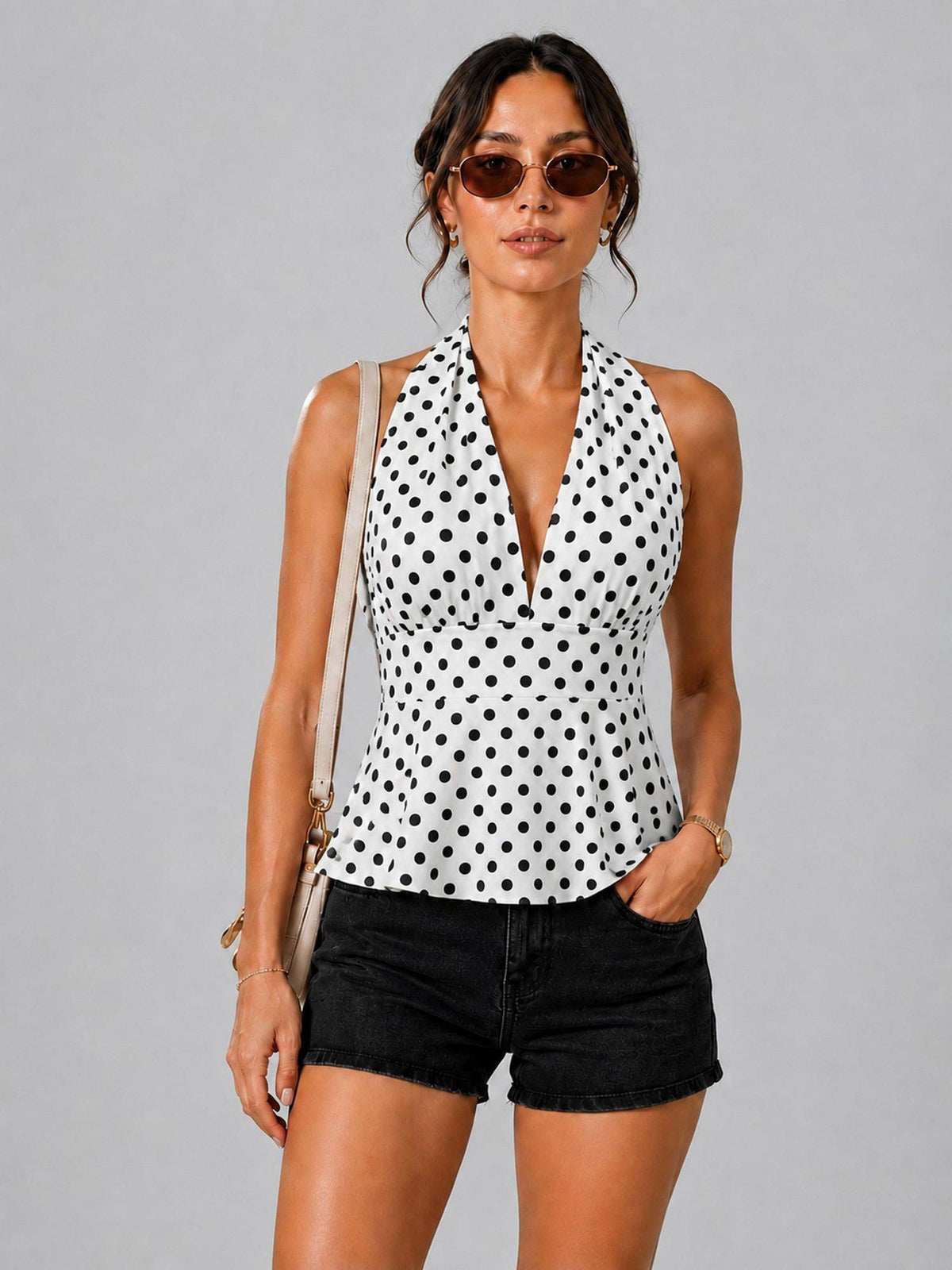 Pink Polka Dot Polyester Halter Top | HT67 - view 20