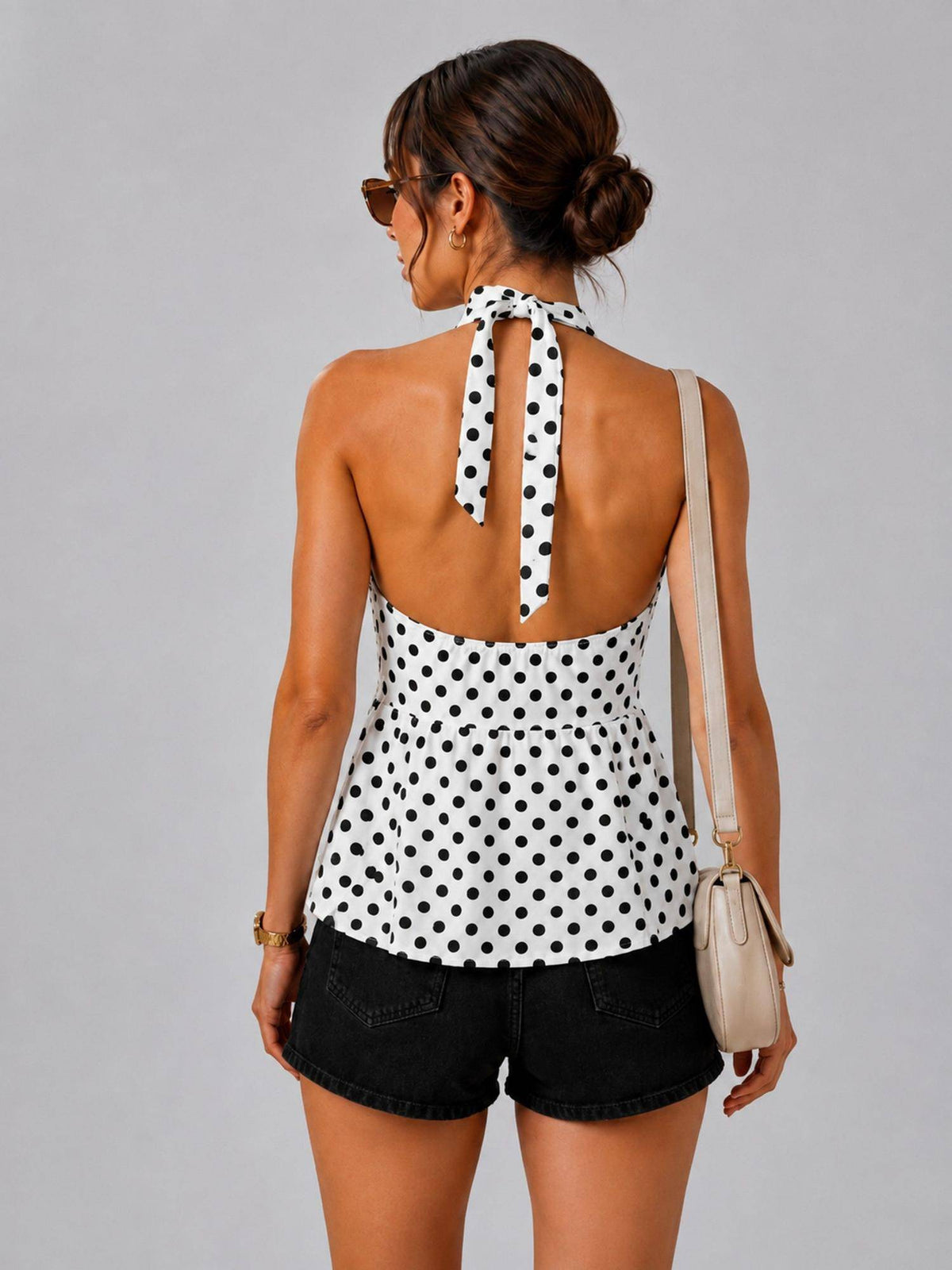 Peach Polka Dot Polyester Halter Top | HT67 - view 16