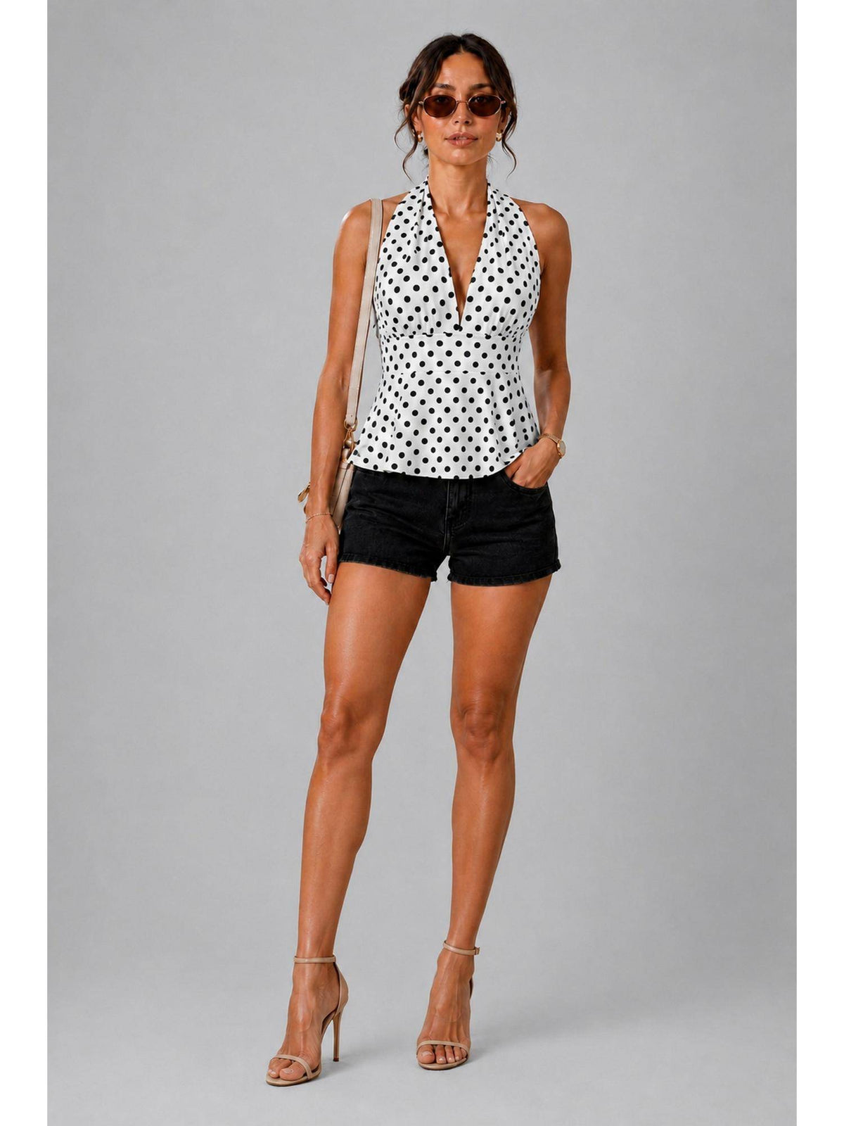 Peach Polka Dot Polyester Halter Top | HT67 - view 18
