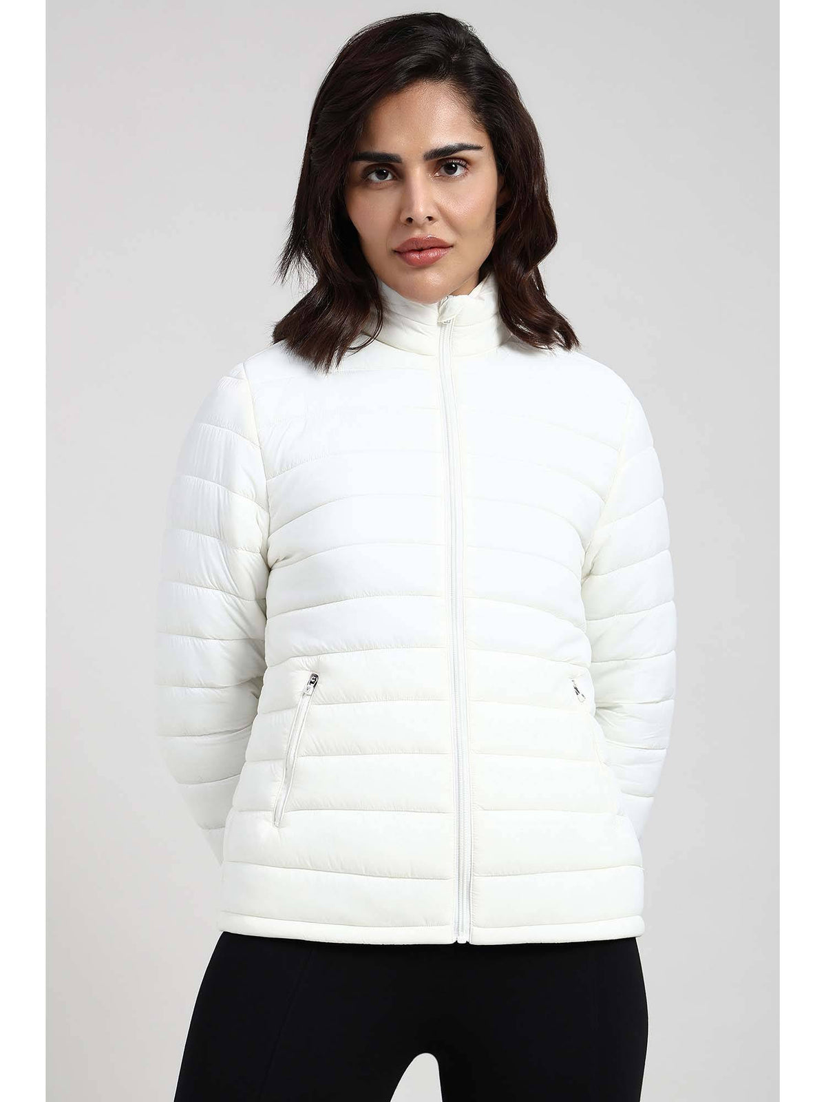 White Nylon Full Sleeves Zipper Jacket | JC78 - view 1