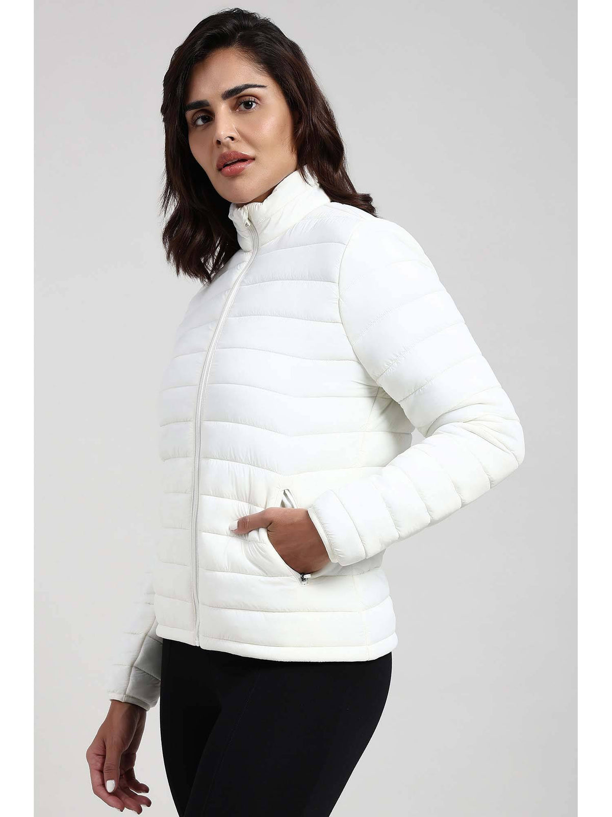 White Nylon Full Sleeves Zipper Jacket | JC78 - view 2