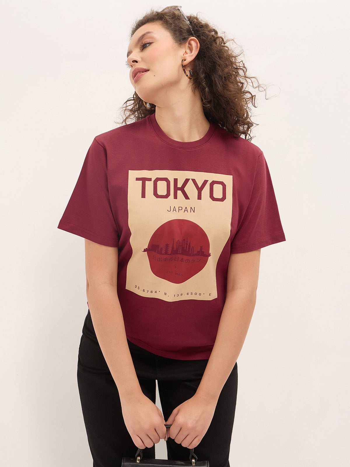 Maroon Women Relaxed Half Sleeves Typography Print T-Shirt | TS56 - view 1