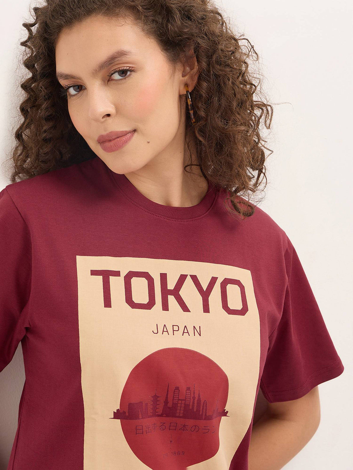 Maroon Women Relaxed Half Sleeves Typography Print T-Shirt | TS56 - view 2